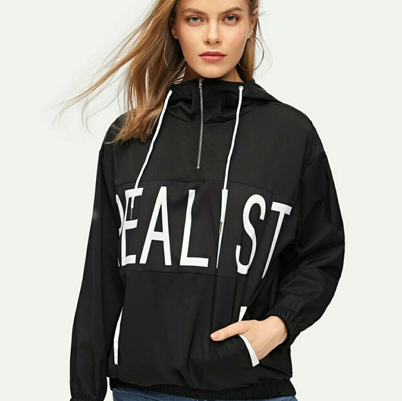 SHEIN Tops - SHEIN GRAPHIC OVERSIZED HOODED WINDBREAKER